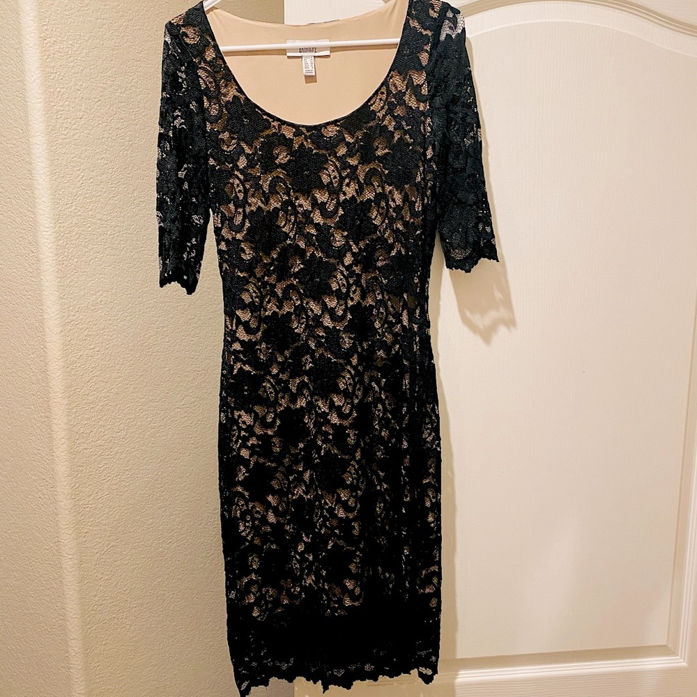 Badgley Mischka black lace sheath dress